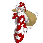  christmas fujiwara_no_mokou grey_hair hat long_hair red_eyes sack santa_costume santa_hat smile solo touhou yomoneko 
