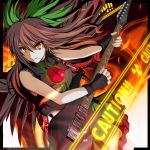  bow brown_hair caution fingerless_gloves fuoco gloves guitar hair_bow instrument long_hair radiation_symbol red_eyes reiuji_utsuho solo third_eye touhou 