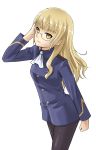  1girl blonde_hair glasses komakedara long_hair military military_uniform pantyhose perrine_h_clostermann simple_background solo strike_witches uniform yellow_eyes 