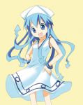  blue_eyes blue_hair chibitan dress hands_on_hips hat ikamusume long_hair shinryaku!_ikamusume solo tentacle_hair 
