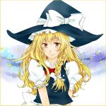  bad_id blonde_hair bow bowtie braid hair_bow hat hat_bow kaworuyu88 kirisame_marisa long_hair smile solo touhou witch witch_hat yellow_eyes 