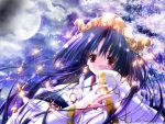  cherry_blossoms cloud hair_ornament japanese_clothes long_hair makino_nanami miko moon nagomi night outdoors petals photoshop red_eyes sky solo suigetsu tenmu_shinryuusai very_long_hair wallpaper 