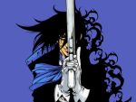  alucard_(hellsing) artist_request ascot black_hair blue grin gun hands hellsing looking_at_viewer messy_hair pistol simple_background weapon white_gloves 