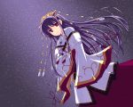  kurumu long_hair makino_nanami miko night night_sky purple_hair red_eyes sky suigetsu wallpaper 