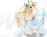  blonde_hair dress feet long_hair ribbon sazaki_ichiri soles toes wallpaper wings 