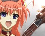  cross guitar instrument mahou_shoujo_lyrical_nanoha mahou_shoujo_lyrical_nanoha_a's nakayama_yukiji parody red_hair suzumiya_haruhi_no_yuuutsu vita wallpaper 