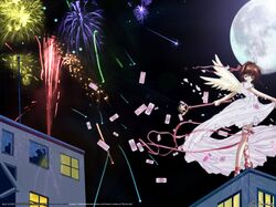  card_captor_sakura clamp fireworks kinomoto_sakura moon night 