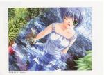  artbook blue_hair dress green_eyes highres kirishima_kano scan water 