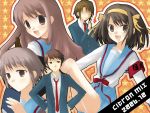  asahina_mikuru brown_hair highres koizumi_itsuki kyon nagato_yuki school_uniform short_hair suzumiya_haruhi suzumiya_haruhi_no_yuuutsu wallpaper 