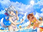  ball beach beachball bianka bikini blue_hair china_(yogurting) cloud dog_ears duplicate eika eika_(artist) flat_chest happy innertube karen_(yogurting) lens_flare long_hair mei_(yogurting) moka_(yogurting) plaid ponytail red_hair short_hair side-tie_bikini sky souchong splash suiren_(yogurting) sun swimsuit tail umbrella wading wallpaper water wink yellow_eyes yogurting 