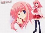  kouno_harumi long_hair milfa pink_hair school_uniform skirt smile thighhighs to_heart_2 wallpaper wink 