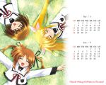  2006 blonde_hair calendar circle_formation fate_testarossa june mahou_shoujo_lyrical_nanoha mahou_shoujo_lyrical_nanoha_a's school_uniform takamachi_nanoha twintails wallpaper yagami_hayate 