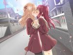  2girls blonde_hair closed_eyes eyes_closed kiss long_hair pantyhose peko red_hair sono_hanabira_ni_kuchizuke_wo thighhighs white_thighhighs yuri 