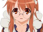  brown_hair close close-up glasses highres maid solo suzumiya_haruhi_no_yuuutsu tears vector vector_trace wallpaper 