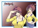  breasts brown_eyes brown_hair midriff wallpaper witchblade 