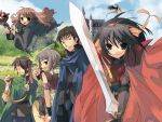  brown_hair cosplay duplicate fantasy highres itou_noiji koizumi_itsuki kyon lyre nagato_yuki short_hair suzumiya_haruhi suzumiya_haruhi_no_yuuutsu sword wallpaper weapon 