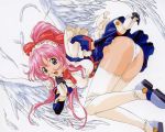  elbow_gloves gloves kurumi long_hair maid pink_hair purple_eyes steel_angel_kurumi thighhighs wallpaper wings 