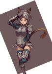  animal_ears armor cat_ears final_fantasy final_fantasy_xi gauntlets gloves highres mithra salute standing_on_one_leg suzu_no tail thigh-highs thighhighs 
