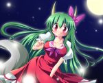  alternate_color bow breasts christmas cleavage ex-keine geogeo green_hair horn_ribbon horns kamishirasawa_keine large_breasts long_hair red_eyes ribbon solo tail touhou very_long_hair 