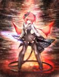  cross original red_eyes red_hair redhead romikawa solo thighhighs weapon wings 