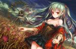  breasts cleavage dress dutch_angle ferris_wheel flower highres lm7_(op-center) long_hair op-center original red_eyes solo 