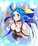  bare_shoulders blue_hair bow breasts choker cleavage detached_sleeves dizzy eightman guilty_gear hair_bow large_breasts red_eyes solo tail thigh-highs thighhighs v wings 