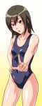  black_hair competition_swimsuit flat_chest foreshortening highres one-piece_swimsuit original red_eyes short_hair solo swimsuit yoshimo_(yoshimo) 