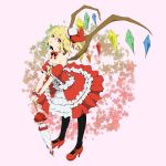  alternate_costume bad_id bare_shoulders blonde_hair bow choker christmas dress flandre_scarlet frills hair_bow hat head_tilt highres hotto_kan ichi-jirushi mini_top_hat open_mouth pantyhose red_eyes side_ponytail solo star top_hat touhou umbrella wings wrist_cuffs 
