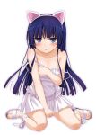  animal_ears bare_shoulders black_hair blue_eyes breasts gokou_ruri hairband long_hair mole nakajima_yuka no_bra open_mouth ore_no_imouto_ga_konna_ni_kawaii_wake_ga_nai sandals sitting skirt solo strap_slip sweat 