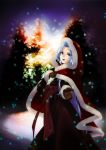  blue_eyes blue_hair christmas copyright_request gloves kabane_(follabi) long_hair santa_costume smile snow solo 