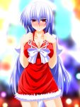  alternate_costume blue_hair blush breasts christmas cleavage engo_(aquawatery) kamishirasawa_keine large_breasts long_hair red_eyes smile solo touhou very_long_hair 