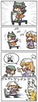  animal_ears blonde_hair brown_eyes brown_hair cat_ears cat_tail chen comic fox_tail highres long_hair nura_(oaaaaaa) short_hair silent_comic stick_figure tail touhou yakumo_ran yakumo_yukari 