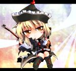  alternate_costume blonde_hair bow_(instrument) chibi crescent crescent_moon hat highres instrument kotojima_motoki kotoshima_motoki lunasa_prismriver short_hair solo touhou violin yellow_eyes 