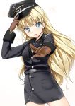  blonde_hair blue_eyes daiteikoku frown gloves hat long_hair looking_at_viewer military military_uniform miniskirt oozora_itsuki peaked_cap retia_adolf skirt uniform 