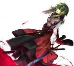 blood green_hair light_smile long_hair mita original red_eyes solo sword weapon 