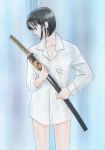  bottomless dress_shirt katana miyuki_ao nijyuurasen one_piece shirt short_hair sword tashigi weapon 
