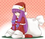  :&lt; bored hat long_hair nice pantyhose patchouli_knowledge sack santa_costume sitting solo stare touhou wariza white_legwear white_pantyhose 