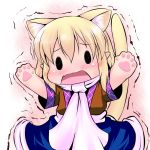  animal_ears blonde_hair blush cat_ears cat_paws cat_tail chibi extra_ears fang fourth_wall hoshizuki_(seigetsu) kemonomimi_mode mizuhashi_parsee open_mouth paws pointy_ears puru-see scarf seigetu short_hair solo tail touhou trembling 