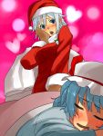  blush doemon izayoi_sakuya remilia_scarlet santa_costume sleeping touhou 
