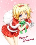  ali-s_(pixiv) alice_margatroid alternate_costume blonde_hair blue_eyes blush bow breasts capelet christmas gloves hairband hanging_breasts large_breasts leaning_forward looking_up miniskirt sack santa_costume short_hair skirt smile solo touhou 