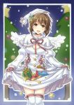  angel_wings blush brown_eyes brown_hair capelet christmas dress dress_carry face frame garters gift gloves hagiwara_yukiho hat idolmaster k.y_ko santa_hat short_hair skirt_basket star thigh-highs thighhighs white_legwear white_santa_costume white_thighhighs wings zettai_ryouiki 