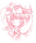  face hands_together hat hitodama looking_at_viewer lowres monochrome pink saigyouji_yuyuko short_hair solo steepled_fingers touhou yamadori_ofuu 