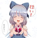  blue_hair cirno closed_eyes cream_(artist) cream_(nipakupa) eyes_closed ribbon touhou translated wings 