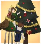  brown_hair christmas christmas_garland christmas_stocking christmas_tree gift hairband hat heterochromia kumashiro long_hair pantyhose rozen_maiden souseiseki star stool suiseiseki very_long_hair 