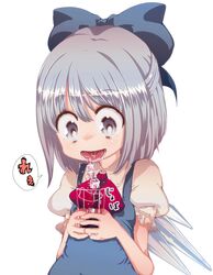  bow cirno cream_(artist) cream_(nipakupa) drool drooling glass hair_ribbon ice ice_cube ice_cubes ribbon saliva short_hair solo touhou translated 