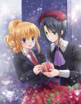  blonde_hair christmas flower gift hat kanon_(umineko) maekawa_suu necktie poinsettia ponytail skirt snow umineko_no_naku_koro_ni ushiromiya_jessica 