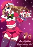  beret blazblue blonde_hair cake character_name chibi food green_eyes happy_birthday hat iron_tager jin_kisaragi kisaragi_jin kokonoe makoto_nanaya merry_christmas noel_vermillion platinum_the_trinity ragna_the_bloodedge santa_costume shishigami_bang taokaka thighhighs 