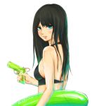  bikini black_hair blue_eyes blush halter_top halterneck innertube long_hair original saijou_hirokazu solo swimsuit water_gun 