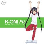  :o black_hair brown_eyes errant gym_uniform jogging_pants k-on! long_hair nakano_azusa open_mouth parody platform standing_on_one_leg stretch track_pants twintails wii wii_fit 