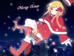  aqua_eyes axis_powers_hetalia bad_id blonde_hair blush boots brown_hair chibi christmas christmas_present city_lights france_(hetalia) gift glasses hat male merry_christmas monaco_(hetalia) pantyhose red_ribbon reindeer ribbon santa_boots santa_claus santa_costume santa_hat snow white_legwear 